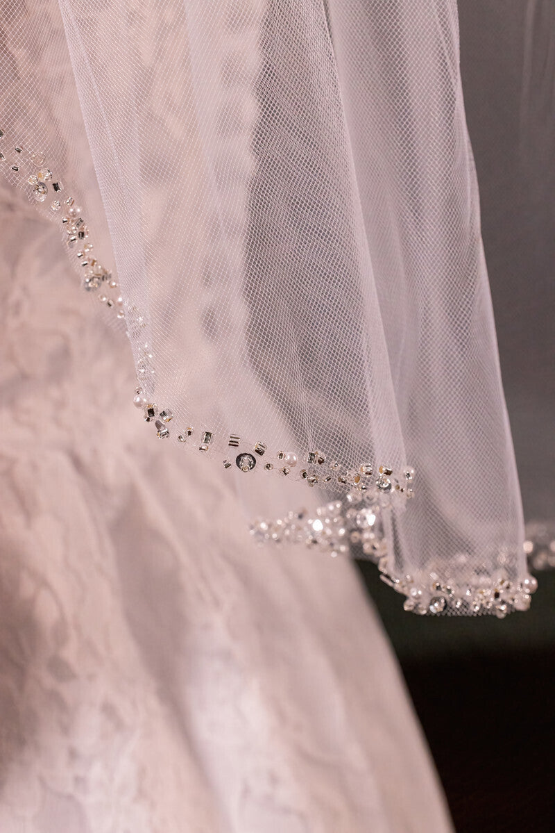 Vittoria - Beaded crystal pearl trim first communion veil