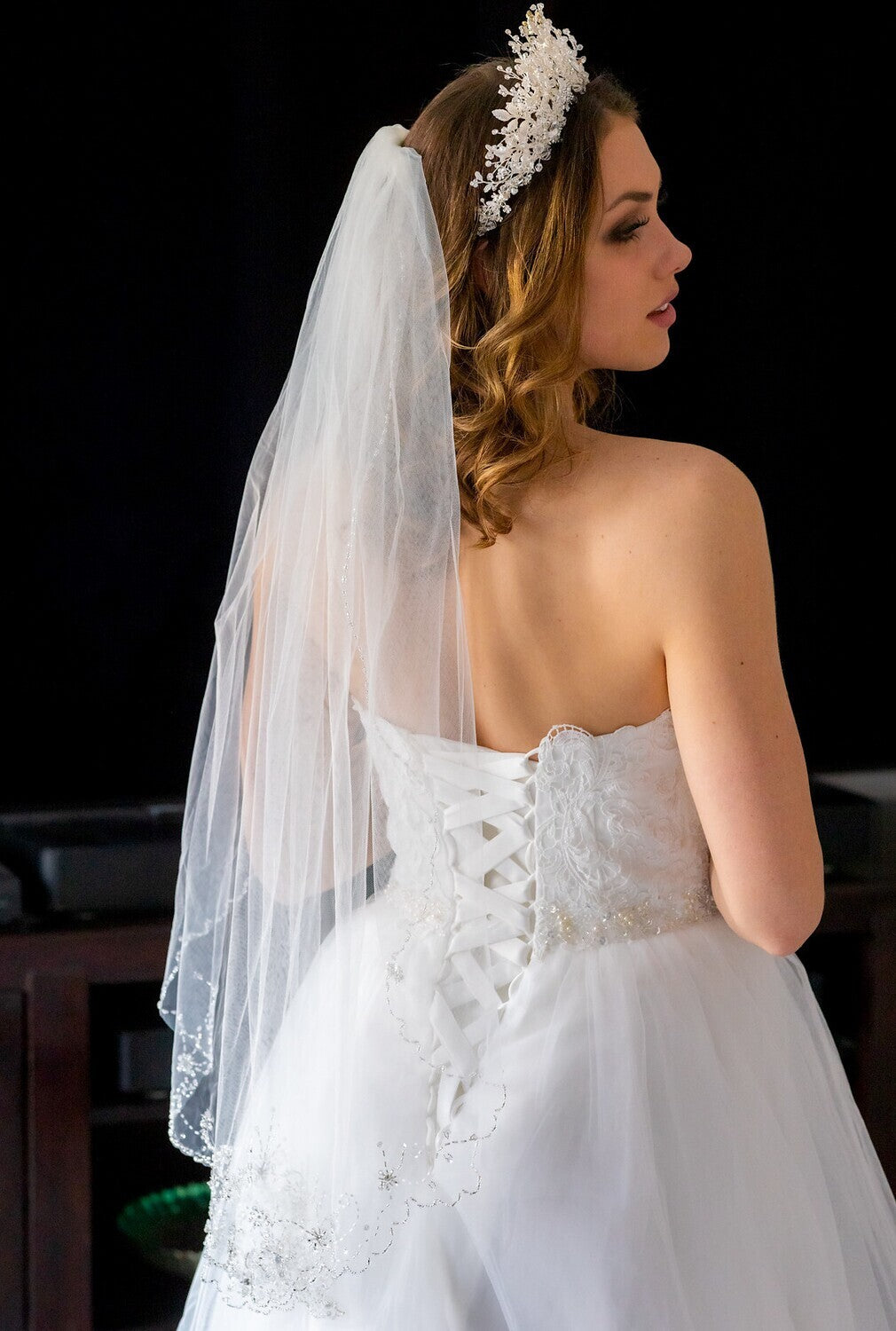 LIlliana - Crystal Beaded Cathedral Wedding Veil with Free Blusher