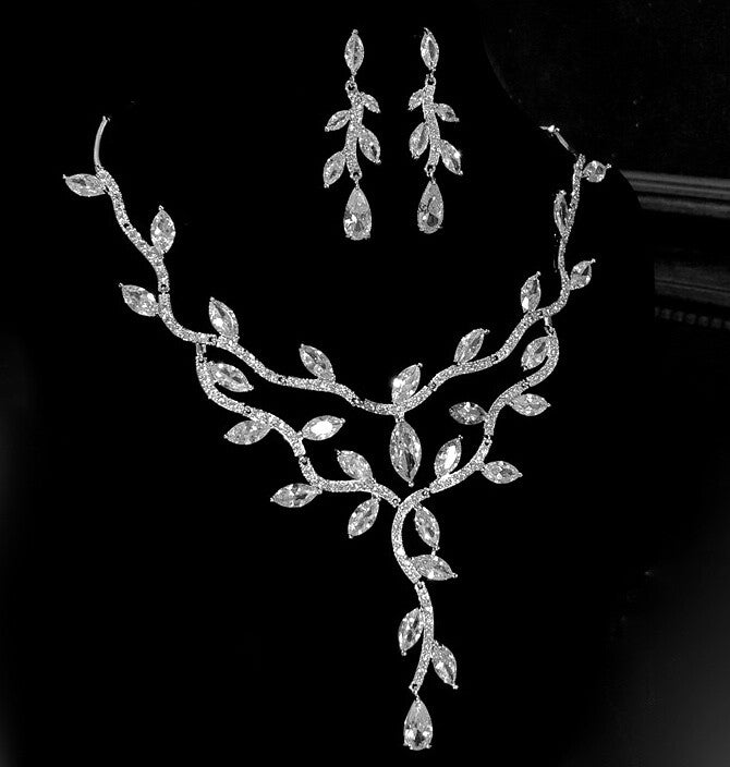 Josanne - Gorgeous CZ vine bridal necklace set