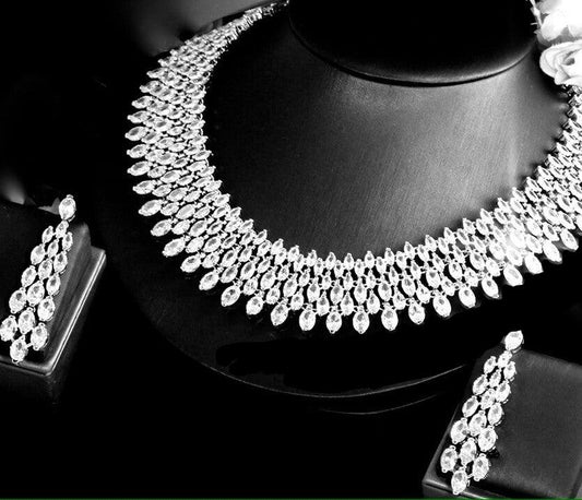 Cora - Simulated Diamond bridal evening statement necklace set