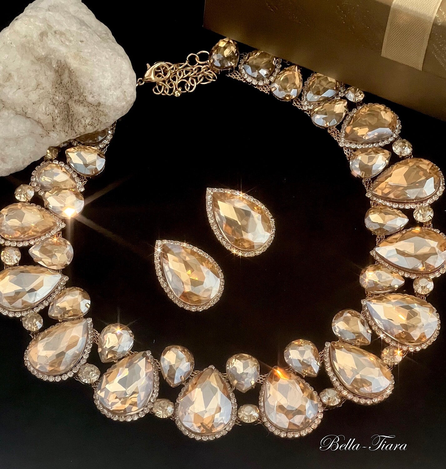Dominique - Crystal Champagne Statement necklace set