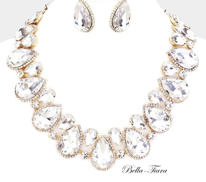 Dominique - Crystal emerald green Statement necklace set
