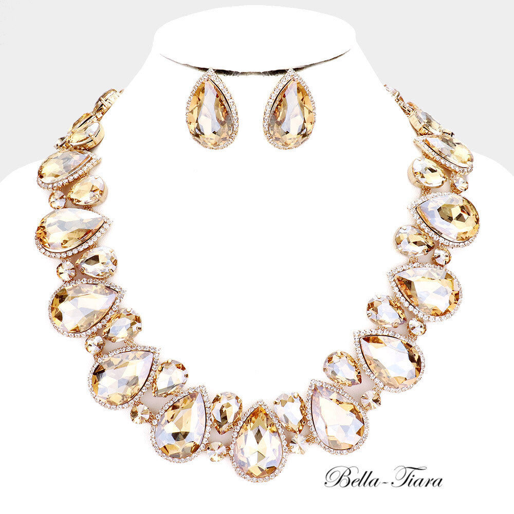 Dominique - Crystal emerald green Statement necklace set