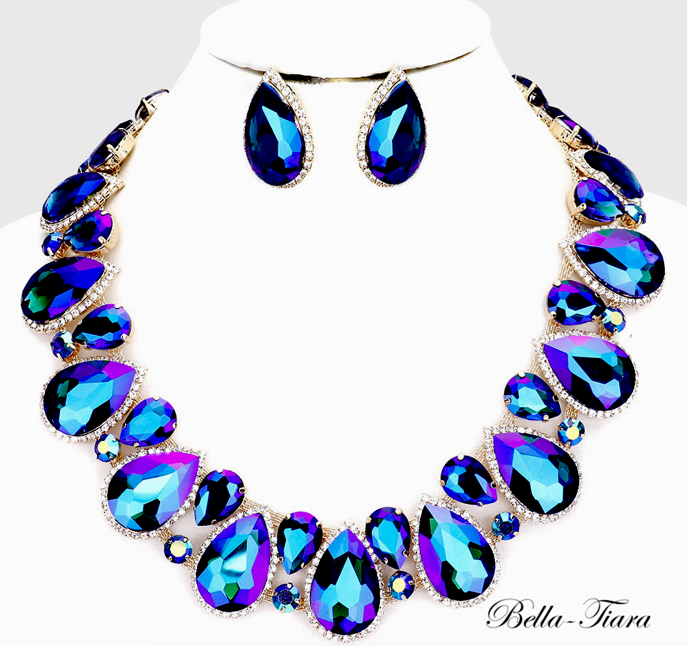 Dominique - Royal Blue crystal evening necklace set