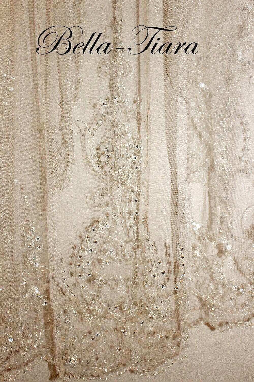 Princess Maria – Crystal beaded cathedral wedding veil - Free Blusher