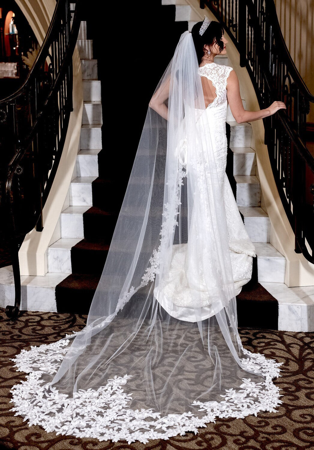 Mariarosa - Scalloped Floral Lace Royal Cathedral veil with Free blusher