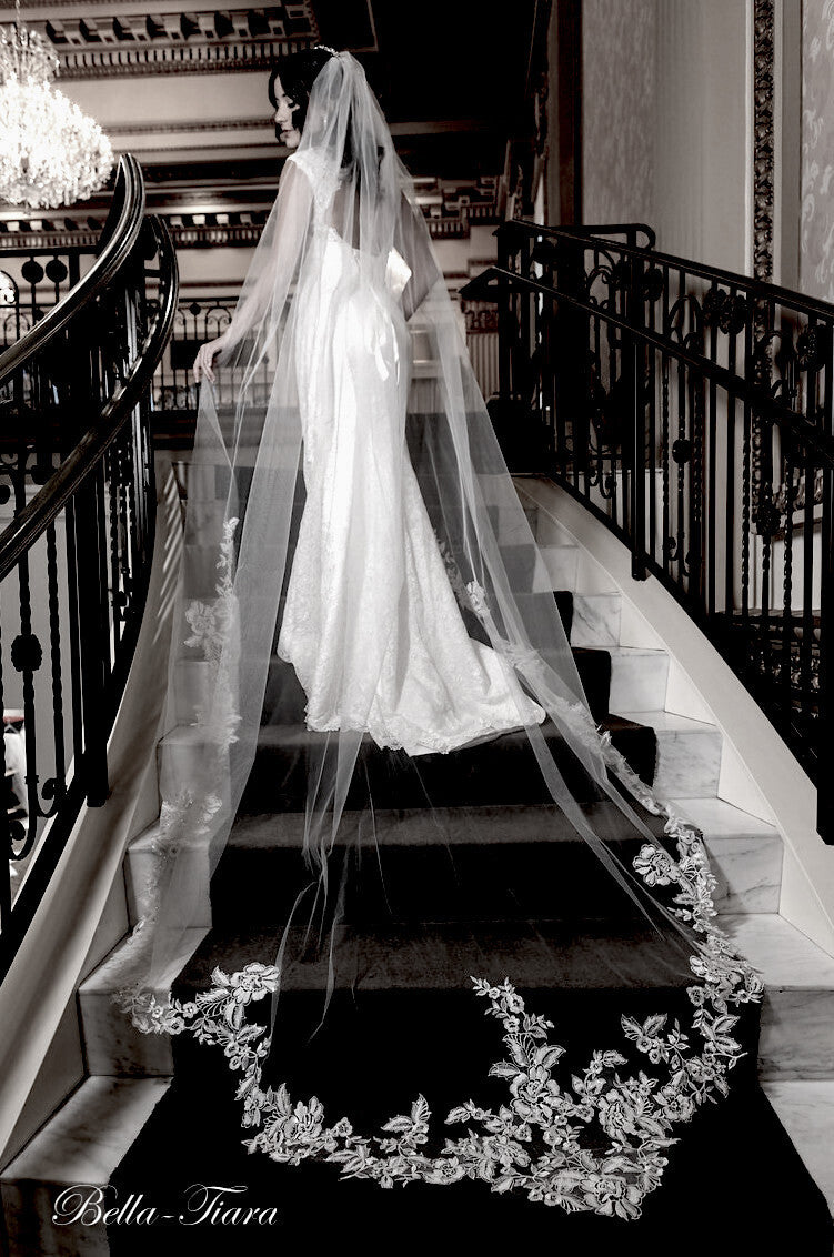 Rachel - Regal length Italian floral french lace veil