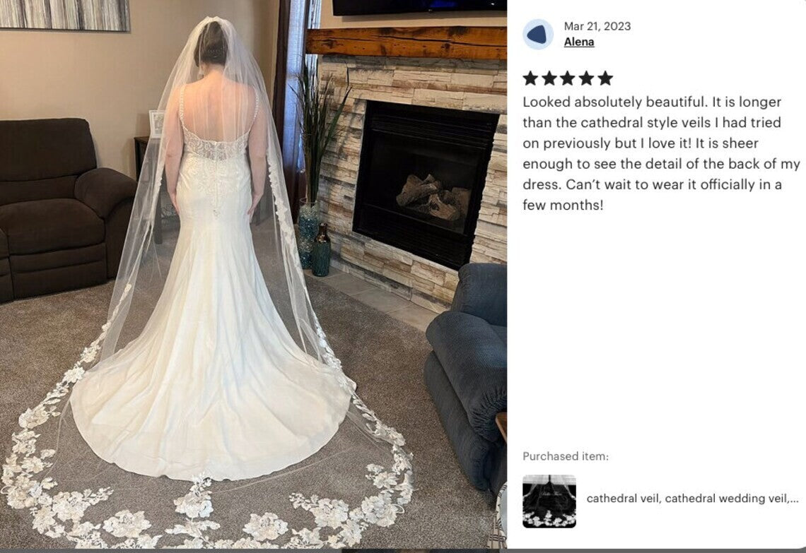 Esperanza - Gorgeous flower lace edge cathedral veil with Free blusher