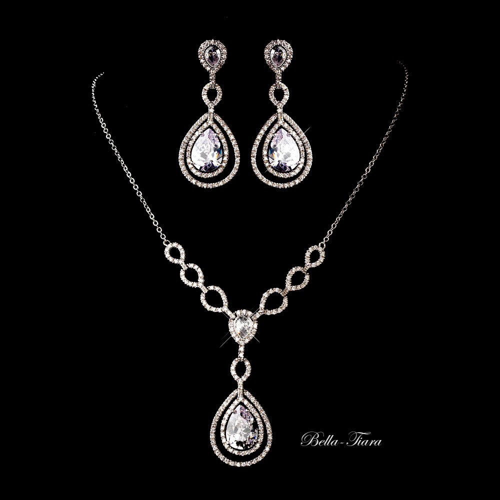 Elegant crystal cubic zirconia wedding necklace set