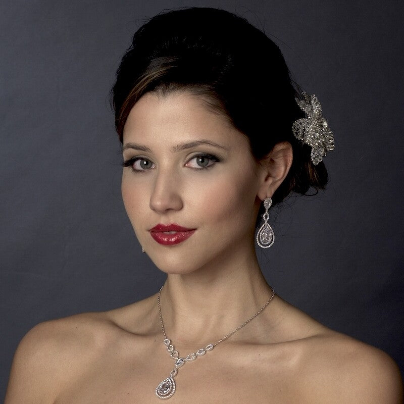 Elegant crystal cubic zirconia wedding necklace set