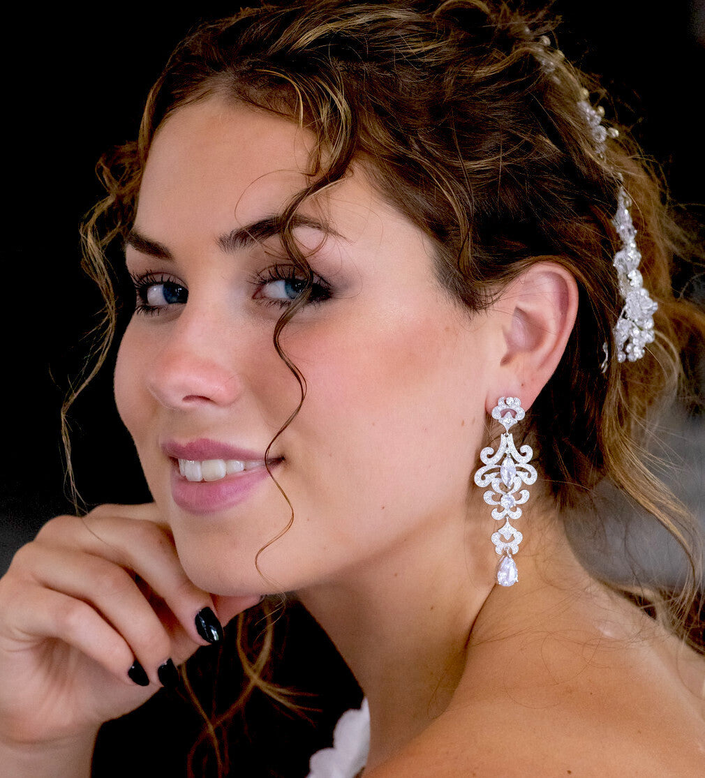 Lia - Stunning CZ bridal drop earrings