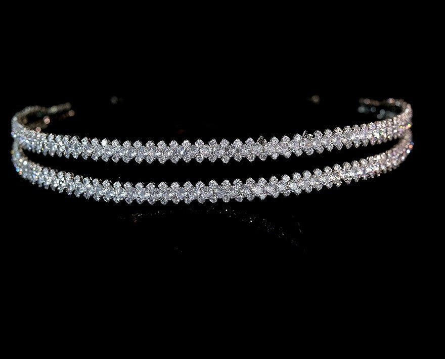 Dayana - Double row silver crystal headband