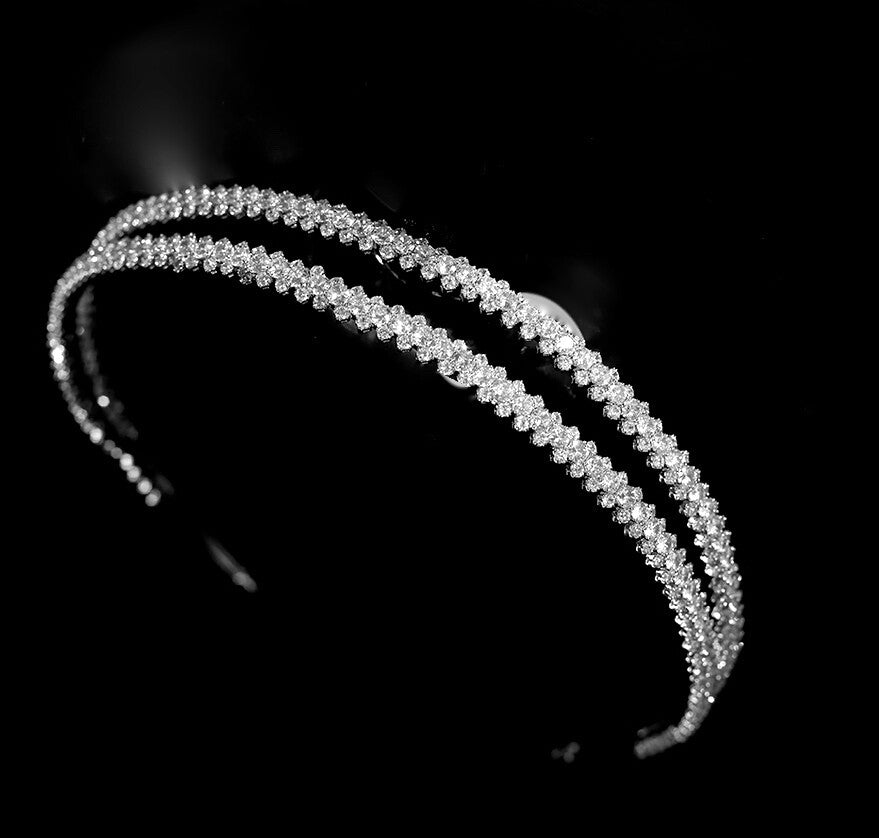 Dayana - Double row silver crystal headband