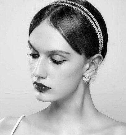 Dayana - Double row silver crystal headband