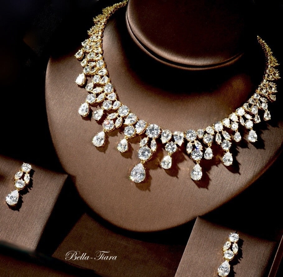Bridgeton - Gold Swarovski crystal statement necklace set