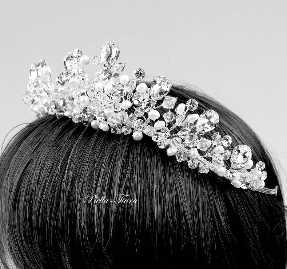 Evelyn - Crystal and Pearl bridal tiara