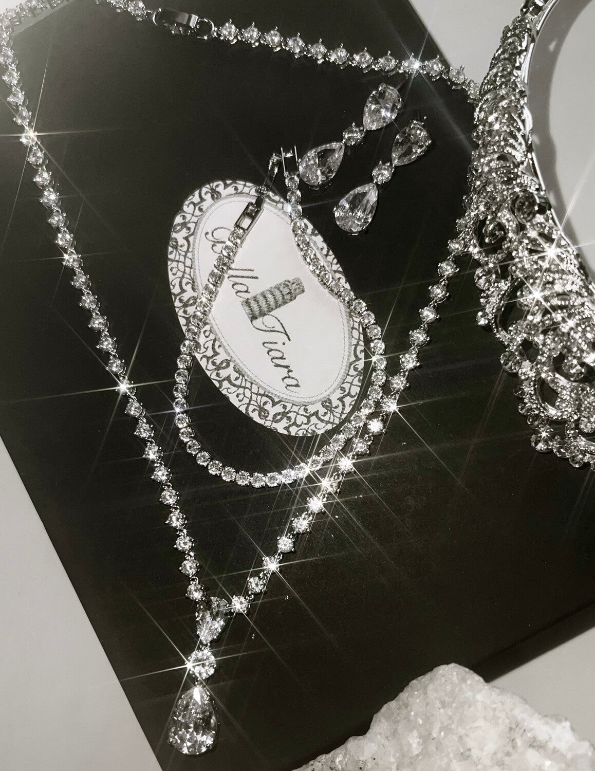 Cristallo - Timeless 3pcs simulated diamond drop bridal necklace set