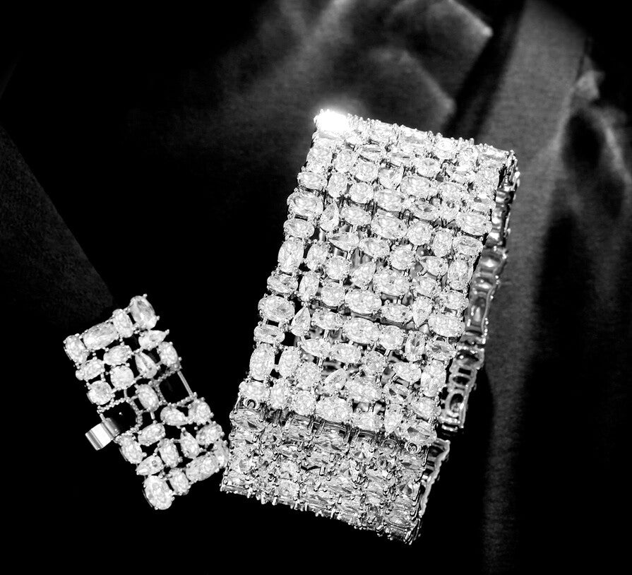 Cornelia - Glamorous simulated diamond crystal cuff bridal bracelet