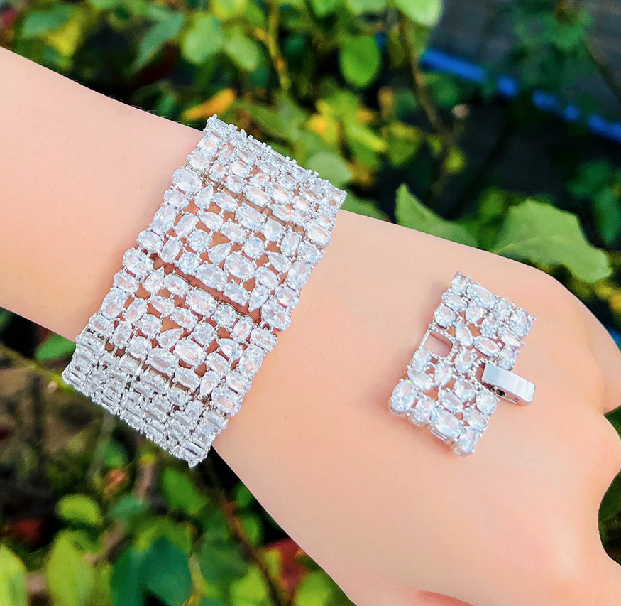 Cornelia Glamorous CZ crystal cuff bridal bracelet