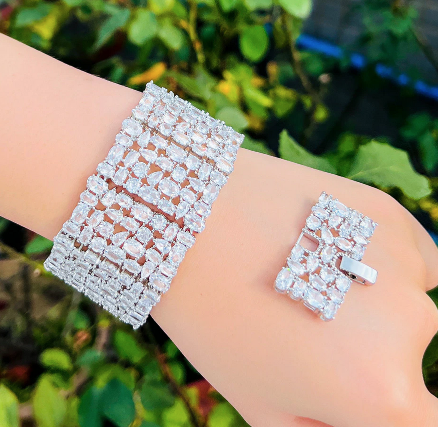 Cornelia - Glamorous simulated diamond crystal cuff bridal bracelet