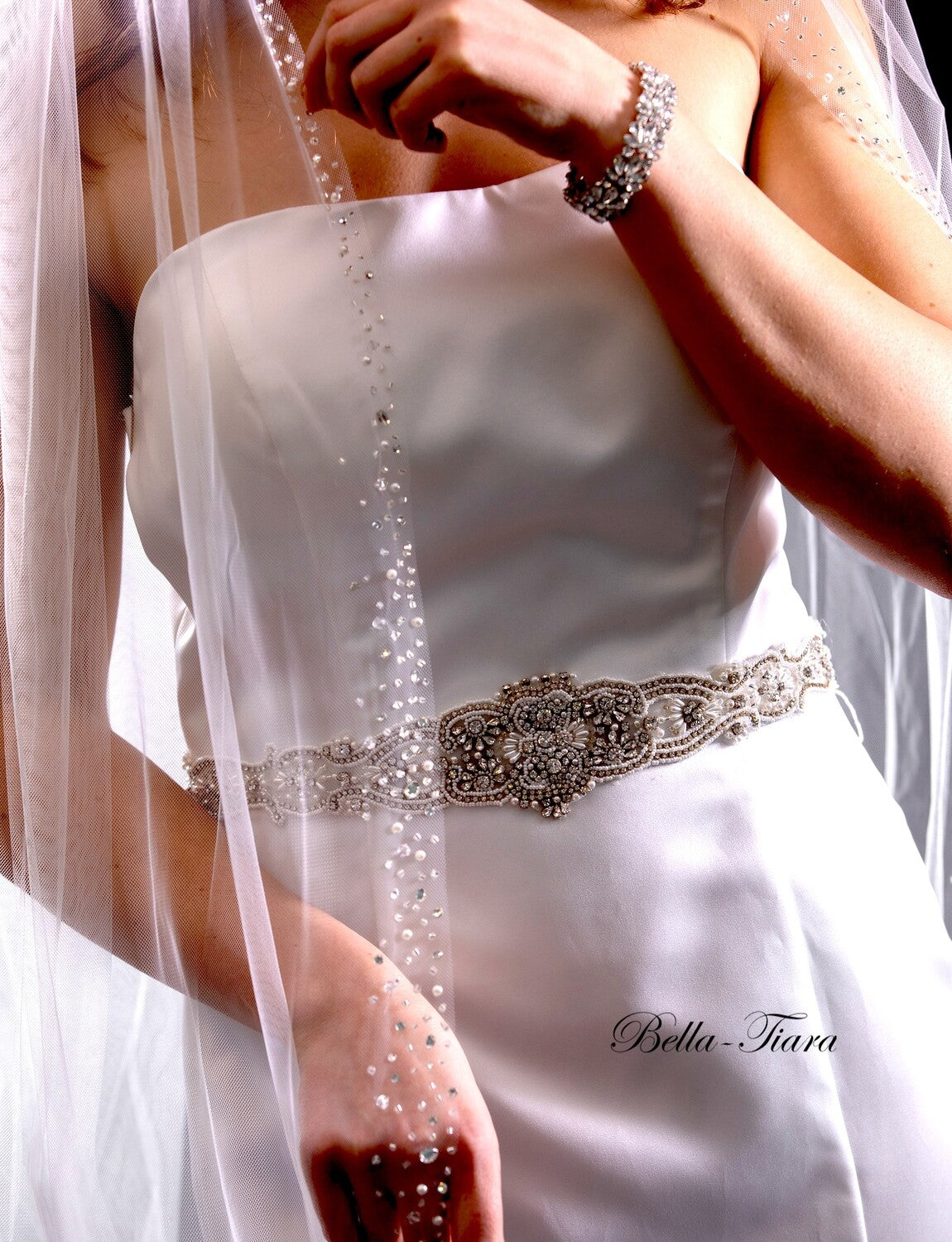 Alia – Stunning Beaded Crystal trim edge veil