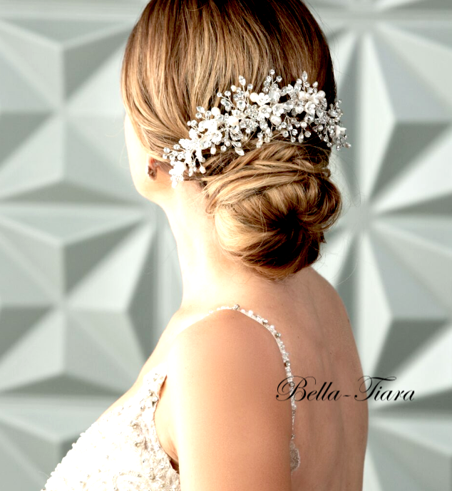 Deena - Exquisite floral Crystal and pearl bridal hair comb