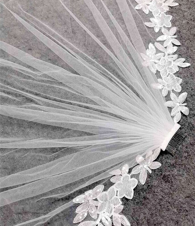 Belinda whimsical floral vine lace cathedral veil