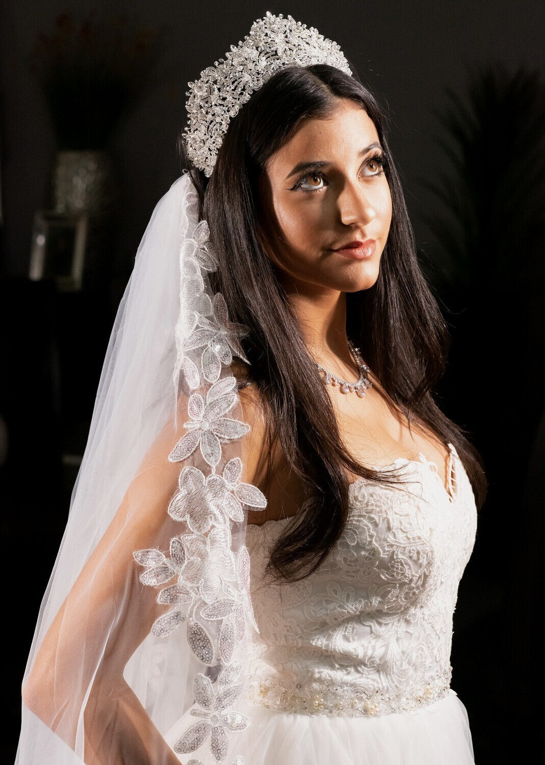 Belinda whimsical floral vine lace cathedral veil