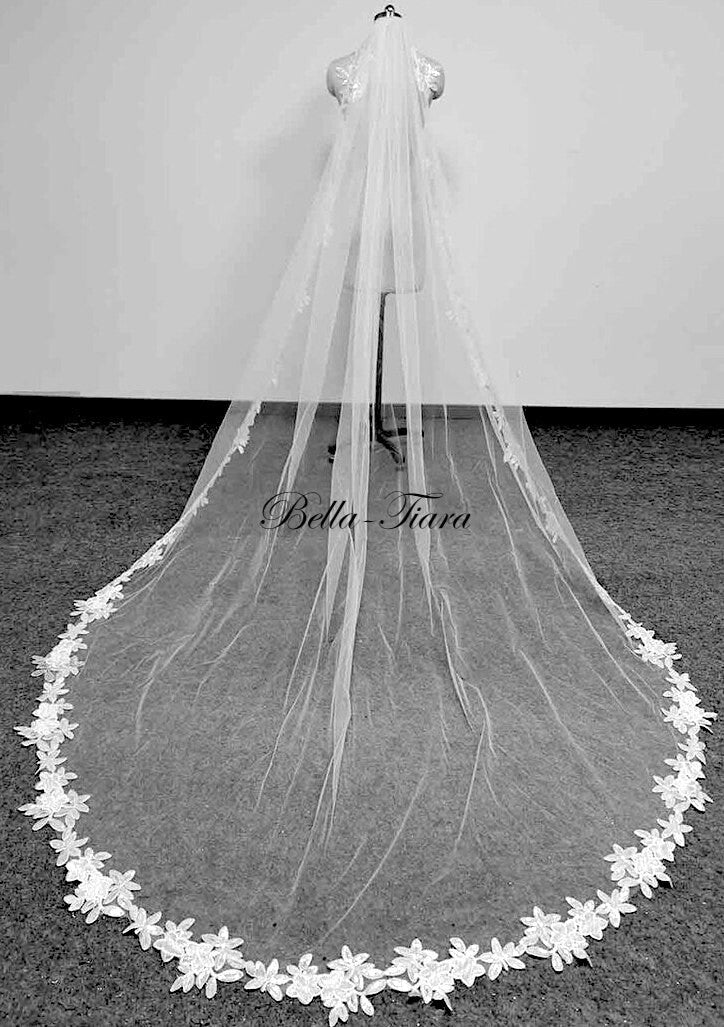 Belinda whimsical floral vine lace cathedral veil