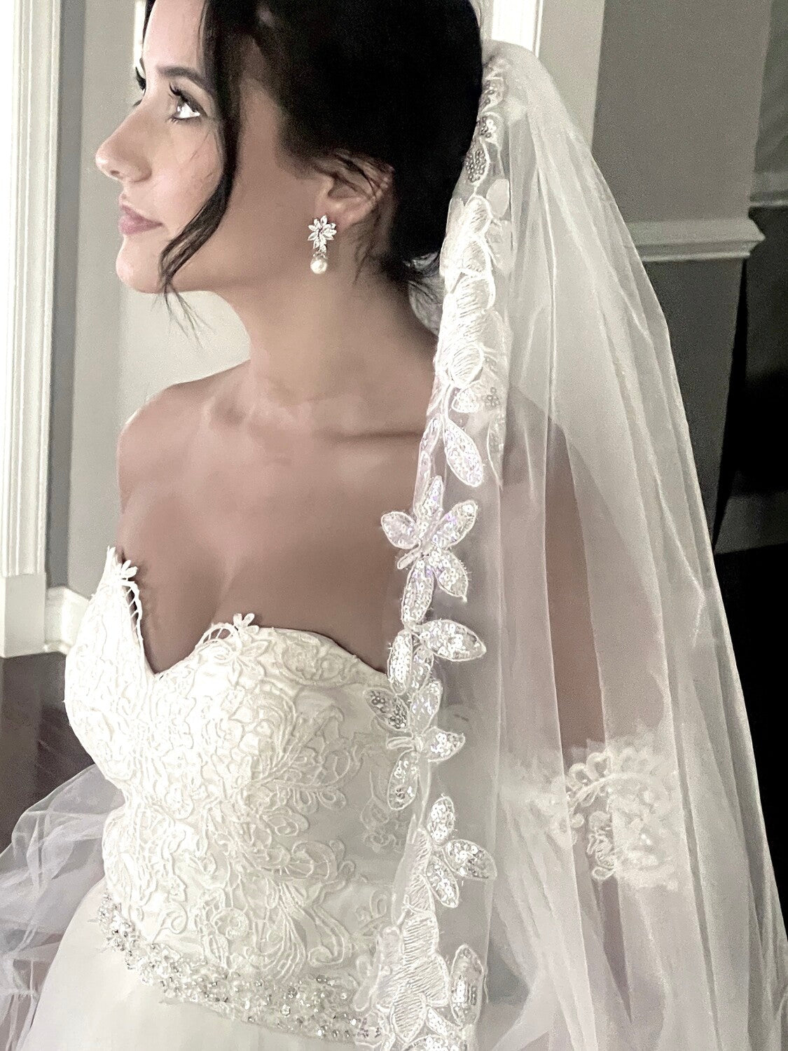 Belinda whimsical floral vine lace cathedral veil