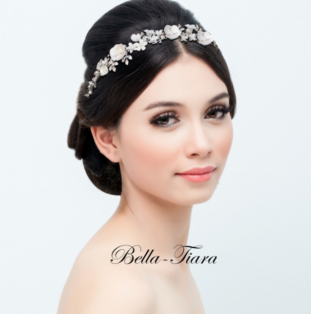 Liora - Crystal pearl floral wedding headpiece