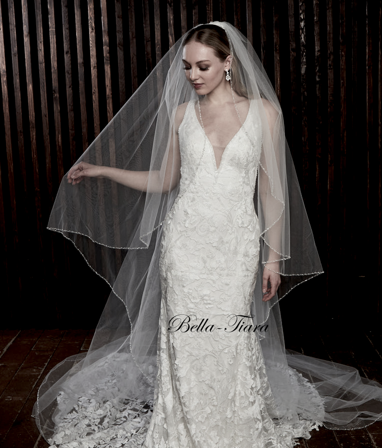 Brooklyn – Beaded pearl crystal angel cut edge cathedral veil