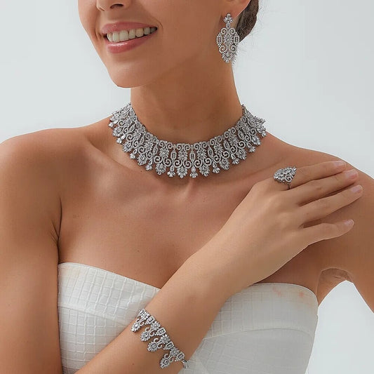 Gemma Glamorous CZ Crystal 3pcs bridal choker necklace set