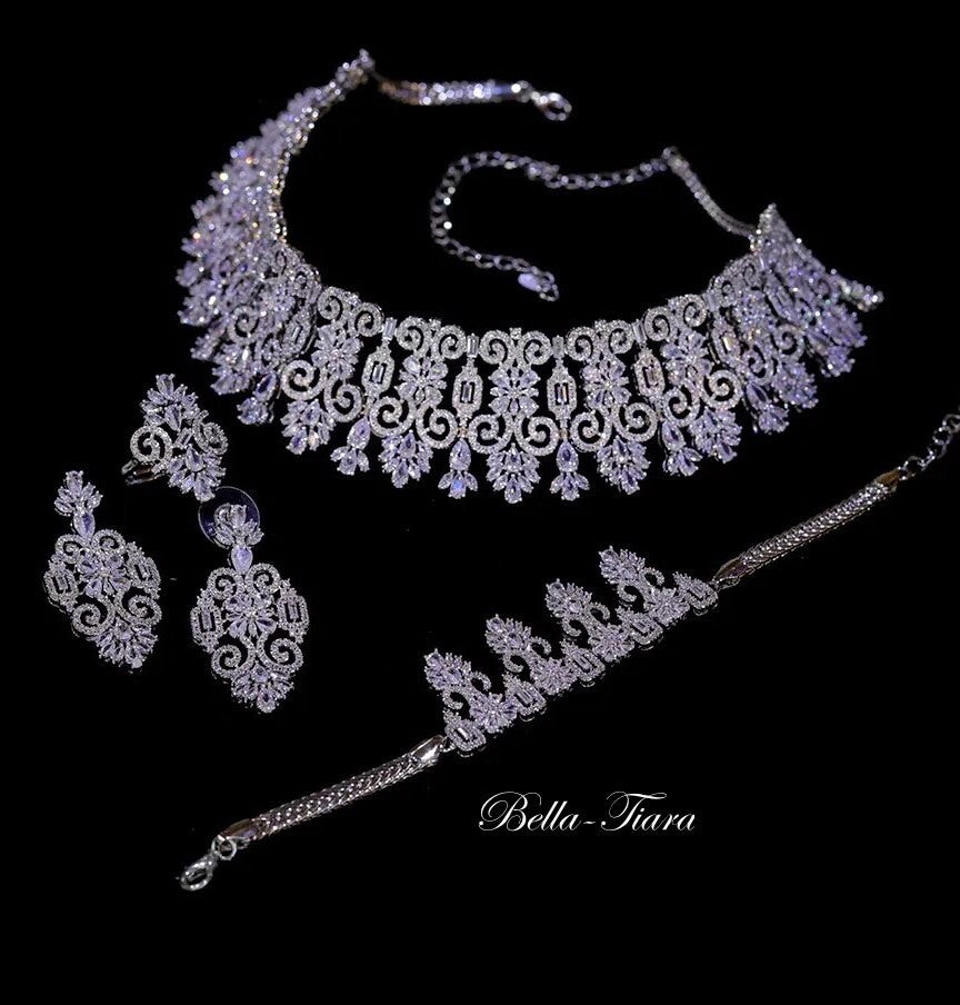 Gemma Glamorous CZ Crystal 3pcs bridal choker necklace set