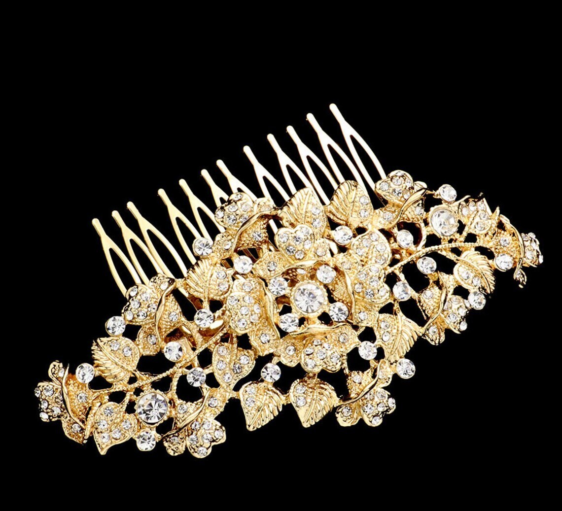 Rosa - Floral crystal wedding hair comb