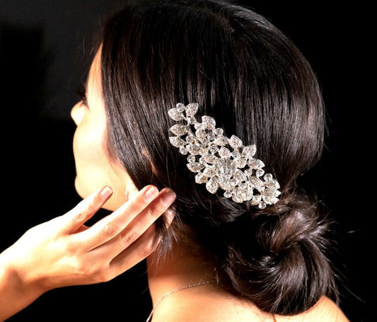 Rosa  -  Floral crystal wedding hair comb