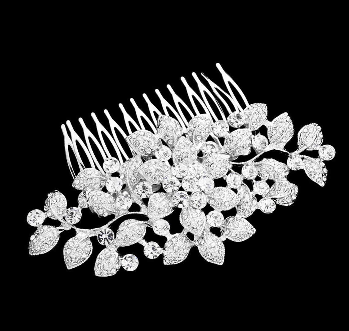 Rosa - Floral crystal wedding hair comb