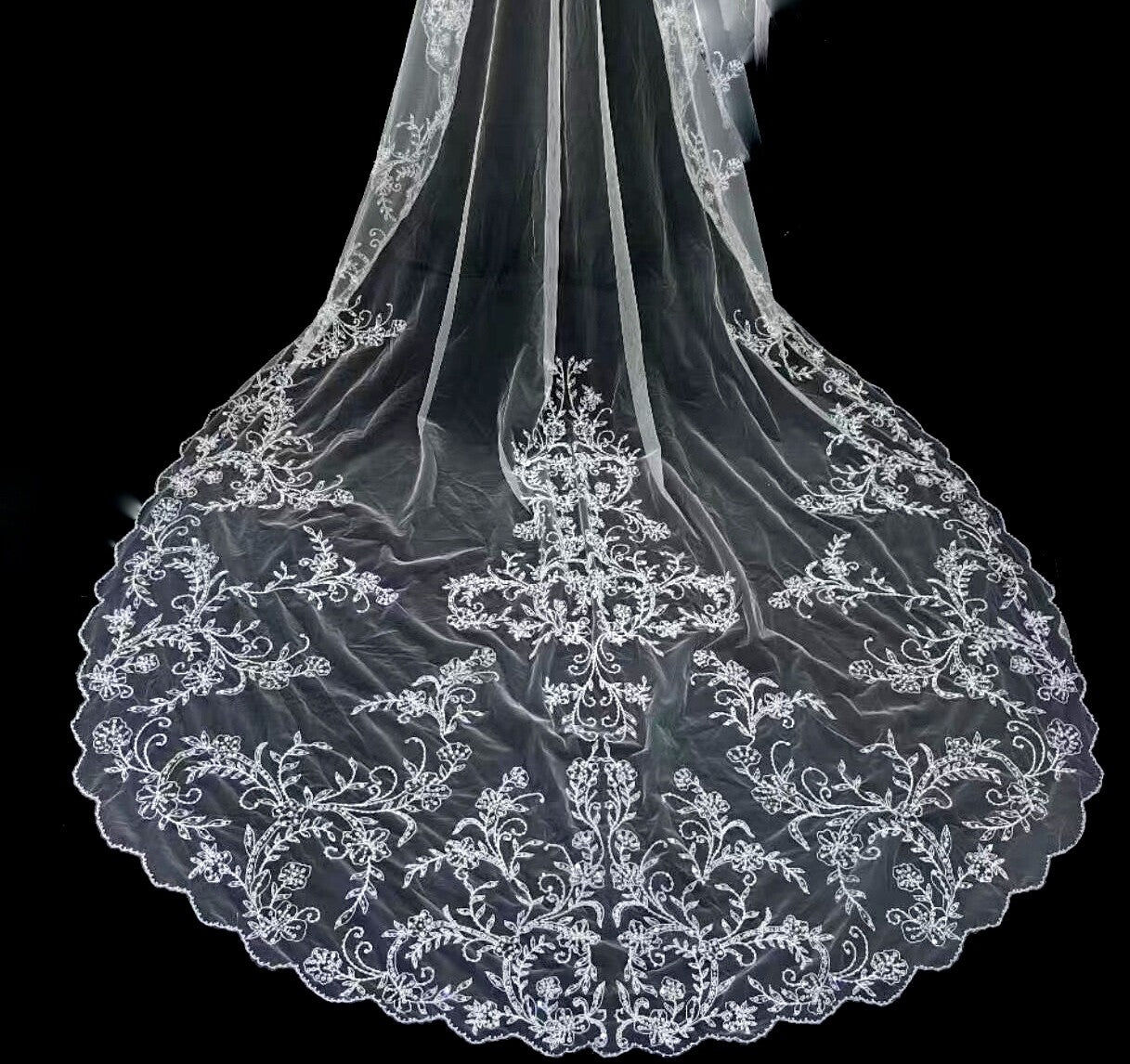 Vintage mantilla Crystal beaded royal cathedral wedding veil