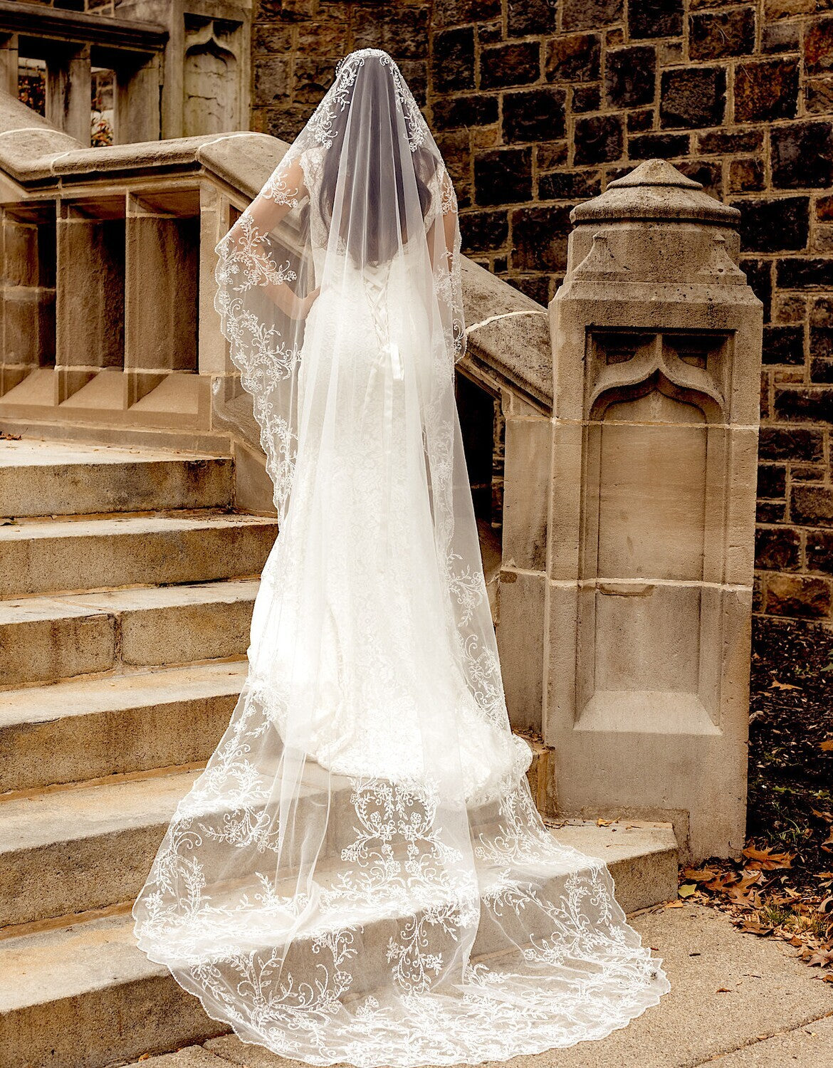 Vintage mantilla Crystal beaded royal cathedral wedding veil