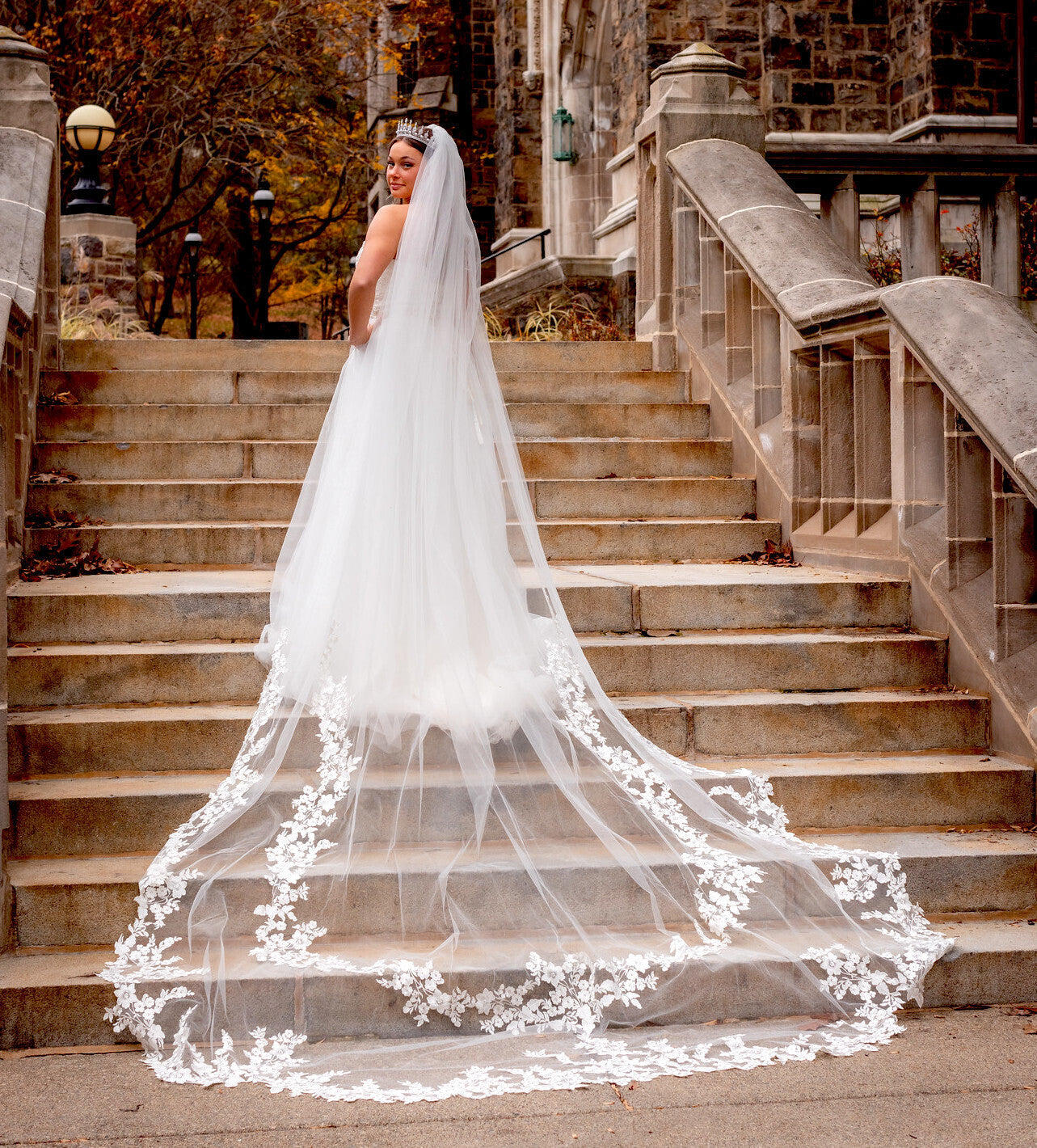floral lace trim veil