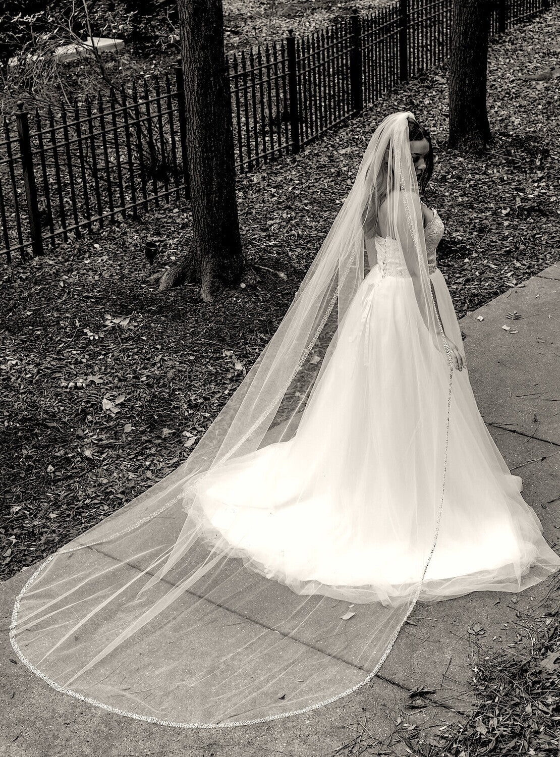 LUNA – Beaded royal cathedral crystal wedding veil - Free Blusher
