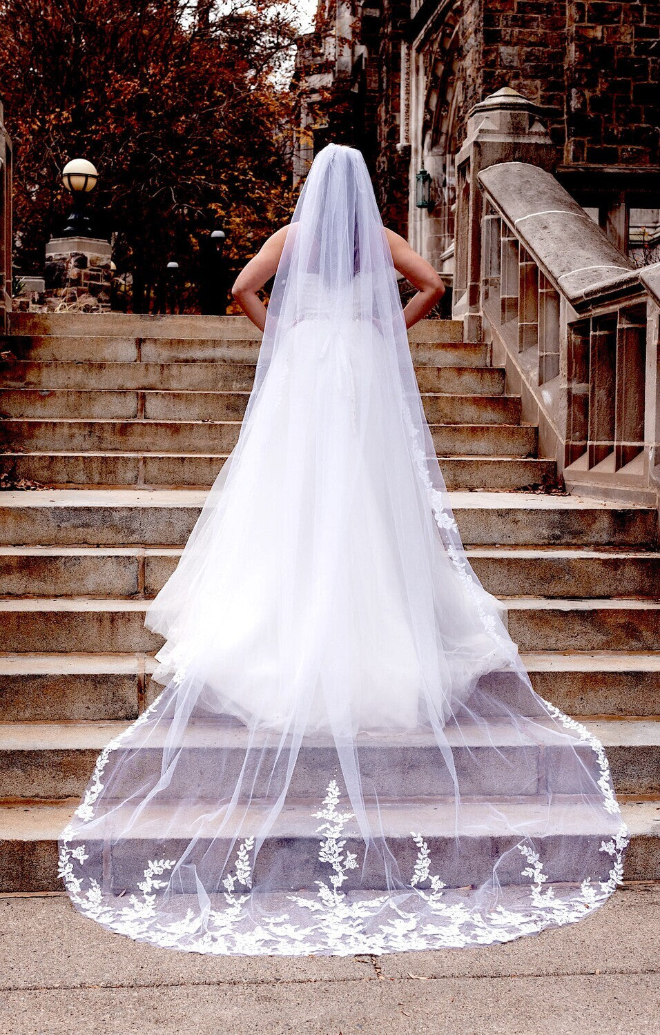 Fara, Beaded lace cathedral wedding veil