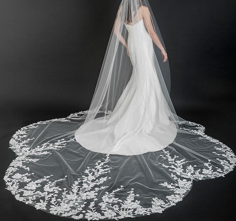 Leanna - Stunning Floral Royal Cathedral Lace Veil