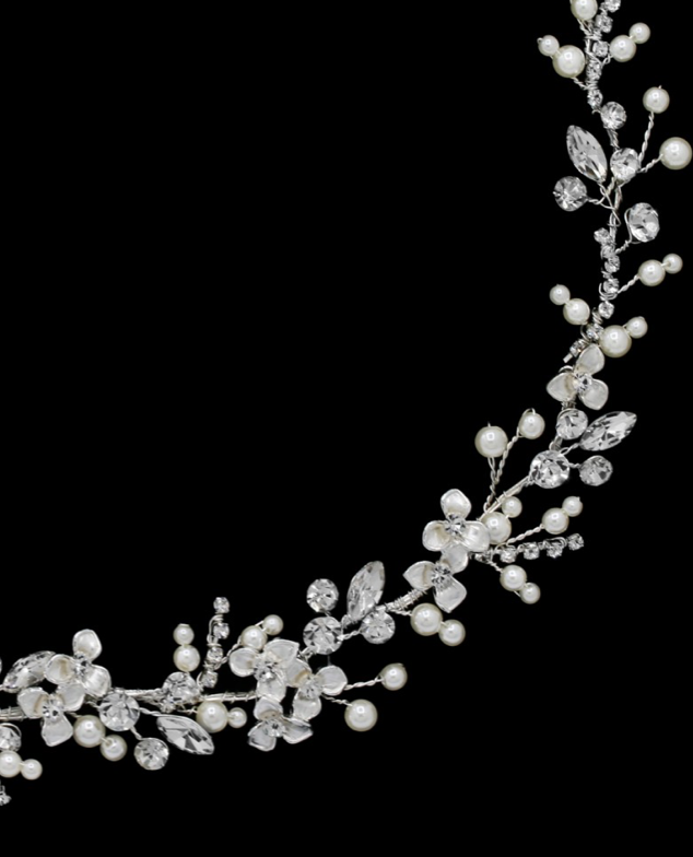 Flavia- Floral crystal and pearl  communion headband