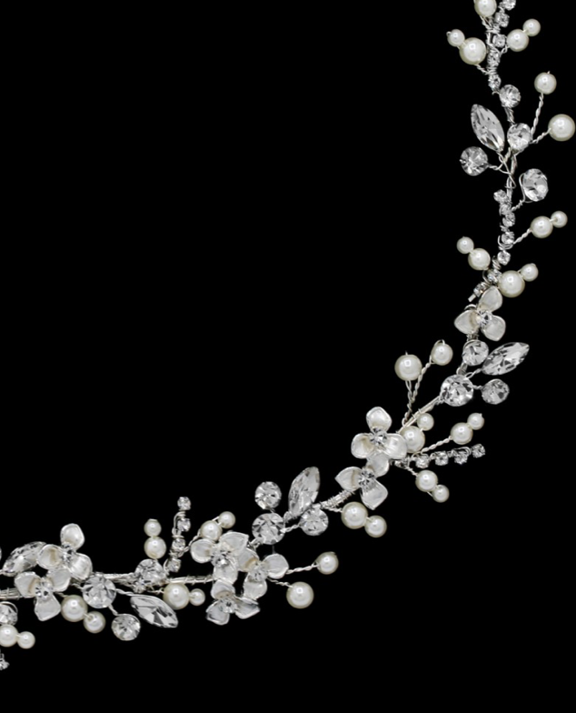 Flavia - Floral Swarovski crystal and pearl communion headband