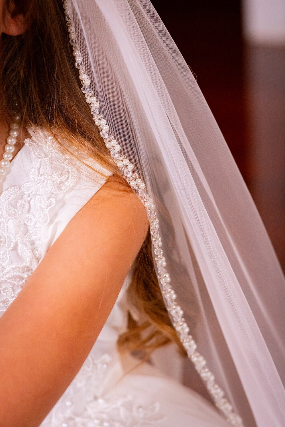 Paola Beautiful crystal and pearl first communion veil