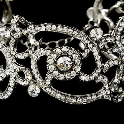 Alora, Exquisite antique silver crystal cuff bracelet