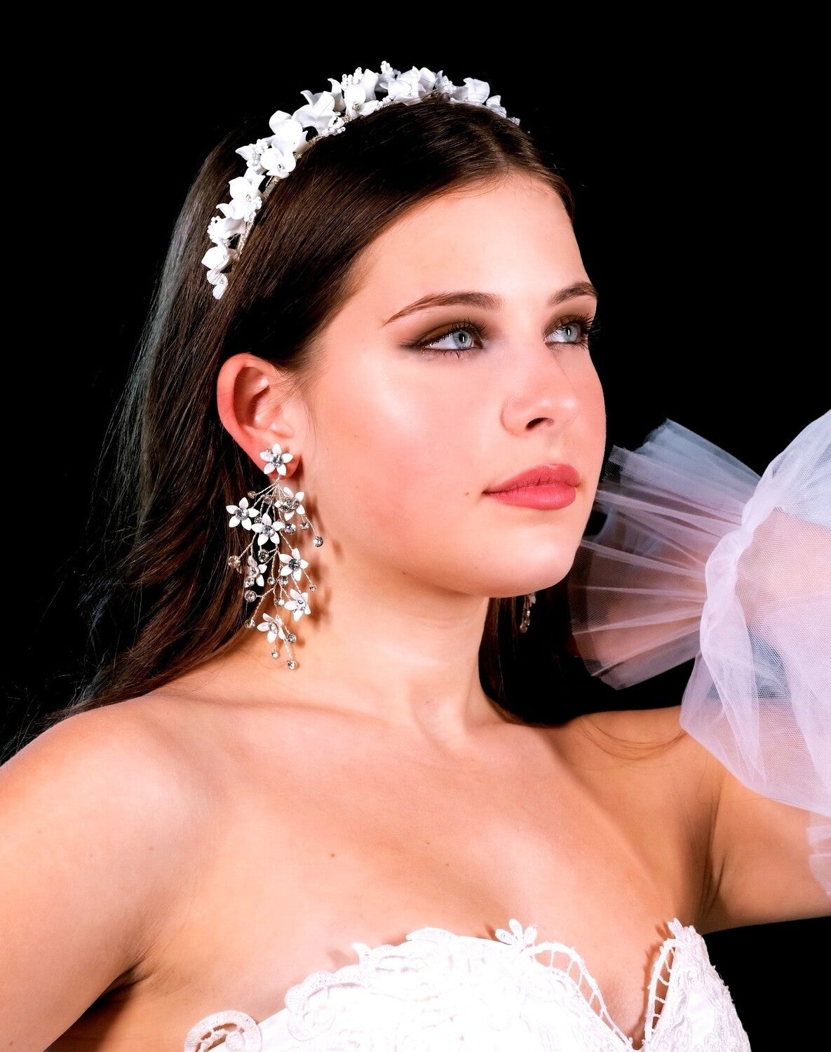 Catalina Romantic destination Flower drop bridal earrings