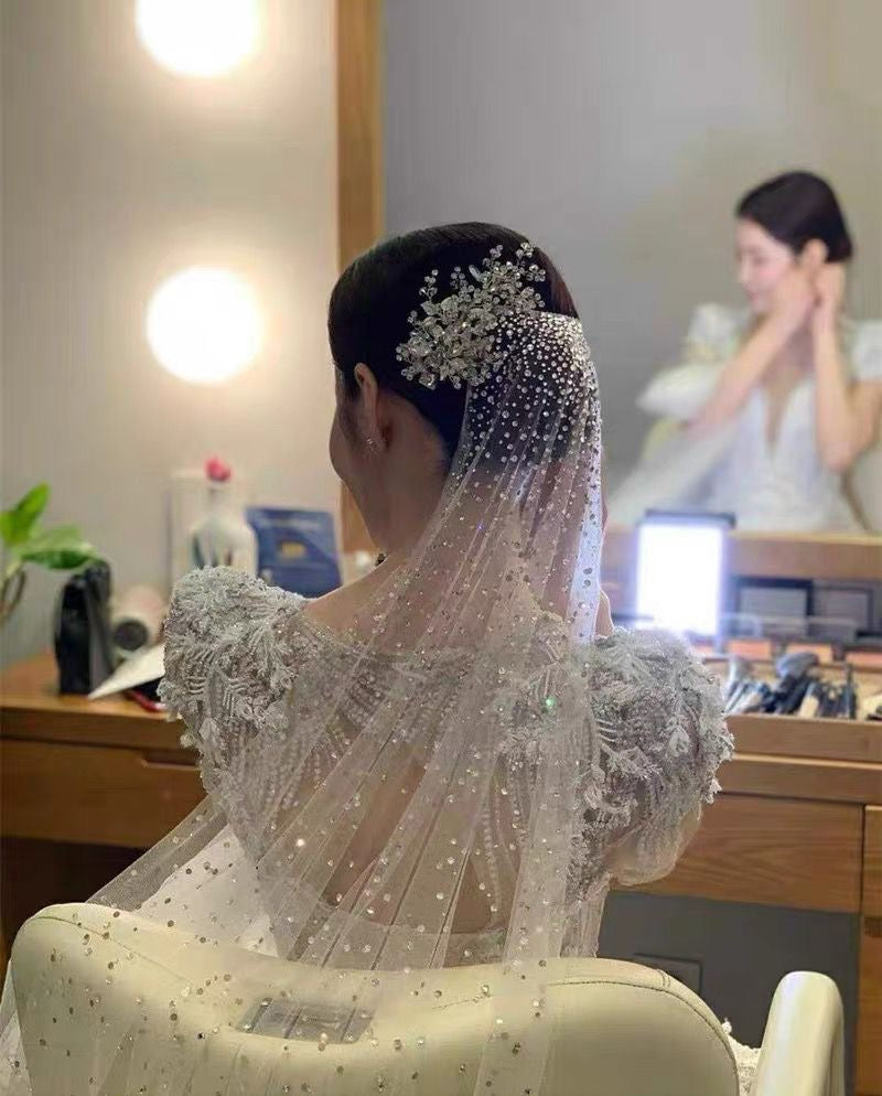 Quintessa – Exquisite Scattered crystal cathedral wedding veil - one left