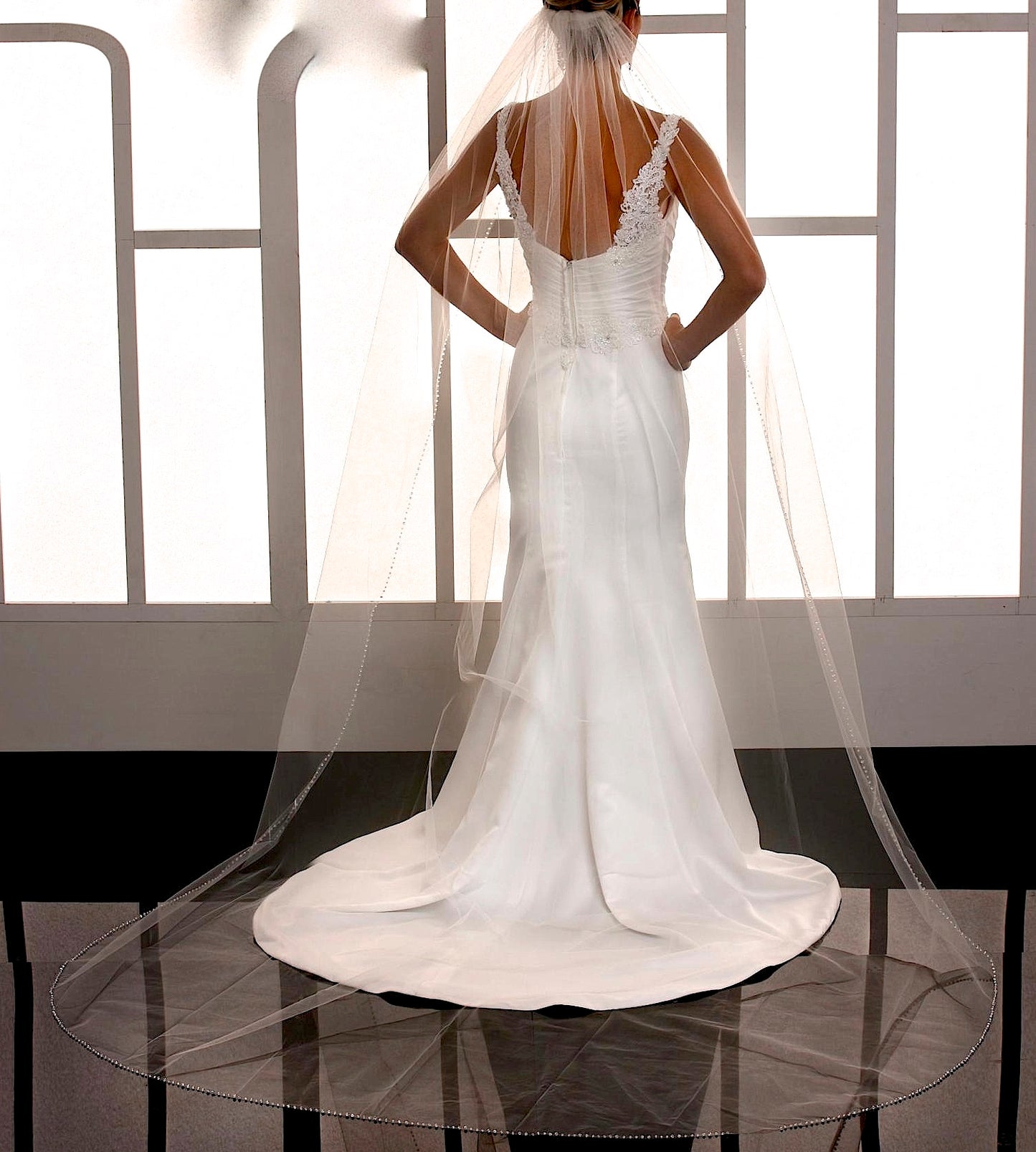 Rhinestone with crystal edge cathedral bridal veil
